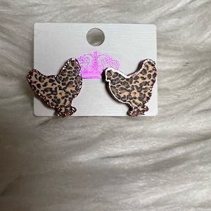 Leopard chicken earrings